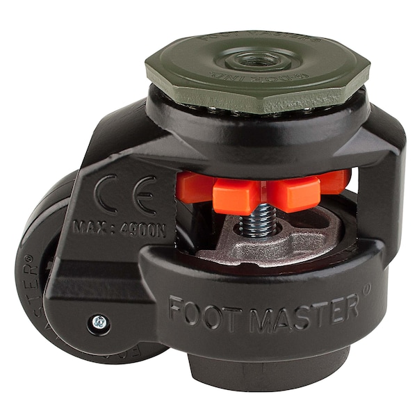 Foot Master Leveling Caster, 63 mm Nylon Wheel, 1/2-13 Stem, Swivel, 550 kg Cap, NBR Foot Pad, Black GD-80-S-NYN-FBL-1/2 - main